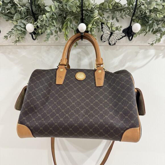 Rioni Aristo Brown Large Boston Bag Brown Logo Double handles and Crossbody Ital - Picture 1 of 9